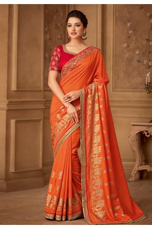 Orange silk embroidered saree with blouse  504